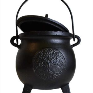 6" Tree of Life cast iron cauldron w/ lid