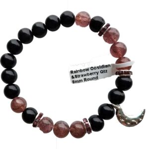 8mm Rainbow Obsidian & Strawberry Quartz / Moon