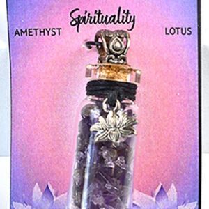 Amethyst Chips in Bottle with Lotus necklace