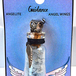 Angelite Chips in Bottle with Angel Wing necklace