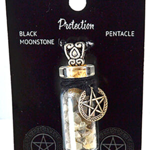 Black Moonstone Chips in Bottle with Pentagram necklace