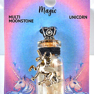 Moonstone Chips in Bottle with Unicorn necklace