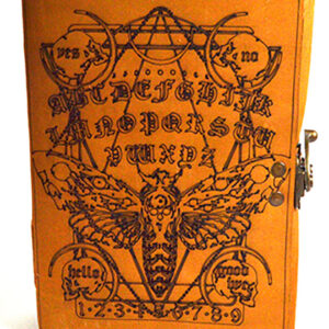 Moth & Ouija Board aged looking paper leather w/ latch
