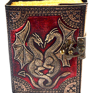 Red Double Dragon aged looking paper leather w/ latch 4 1/2" x 6 1/2" - Unlined