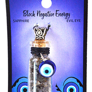 Sapphire Chips in Bottle with Evil Eye necklace