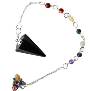 Tourmaline, Black 7 Chakra 6 sided pendulum