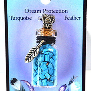 Turquoise Chips in Bottle necklace with Feather