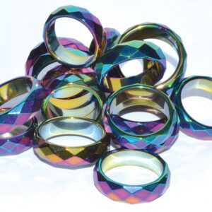 (set of 50) Rainbow Magnetic Hematite Faceted rings