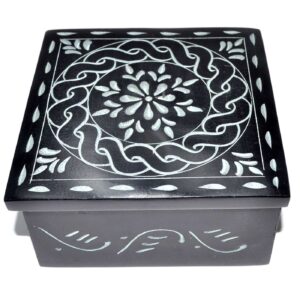 4 1/4" x 4 1/4" Floral Mandala soapstone box