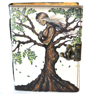 6" x 8" Woman Tree leather blank book w/latch aged looking paper