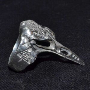 Raven Skull W Helm of Awe & Valknut ring size 10