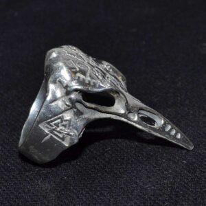 Raven Skull W Helm of Awe & Valknut ring size 12