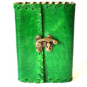 Green leather w/ latch 3" x 5" - 240 pages - Unlined