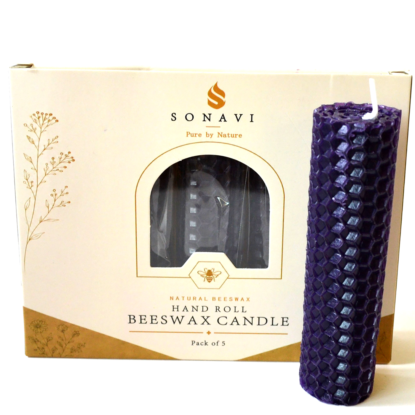 (set of 5) 4" Purple beeswax candles