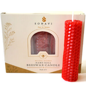 (set of 5) 4" Red beeswax candles
