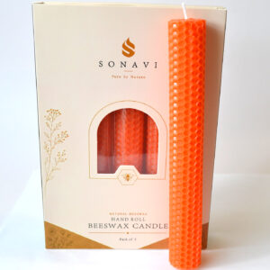 (set of 5) 8" Orange beeswax candles